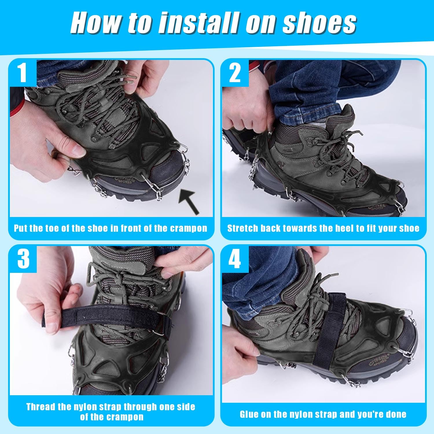 Crampons Antidérapants Pour Chaussures – 2 Pièces, Pointes Acier, Taille L (26,5x11 Cm)