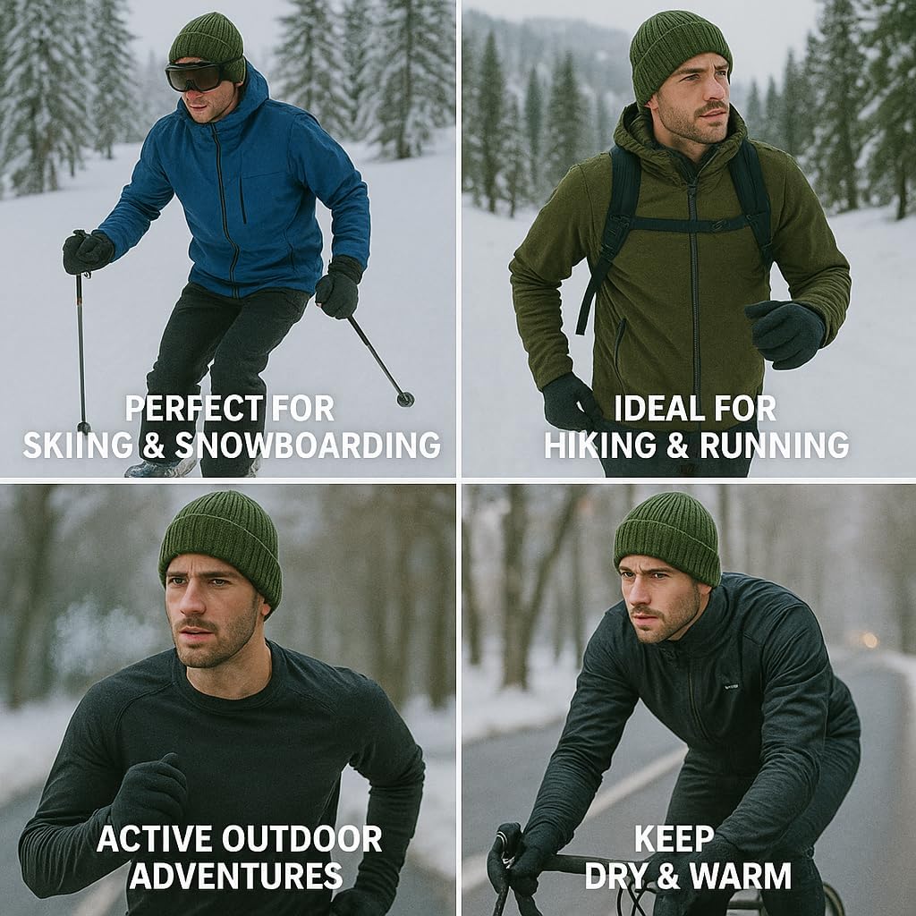 Plus Size Fleece Lined Beanie Hat - M/L/XL/XXL Merino Wool Beanie Hat for Men - Large Winter Hat Ski Skull Cap for Big Heads - Image 5