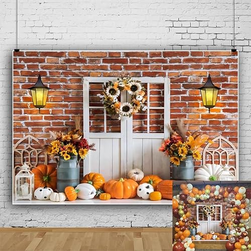 Telón de fondo de fotos de ventana de otoño de 8 x 6 pies, paisaje de bosque de otoño, hojas de arce, cosecha de calabaza, fondo de fotografía, tema