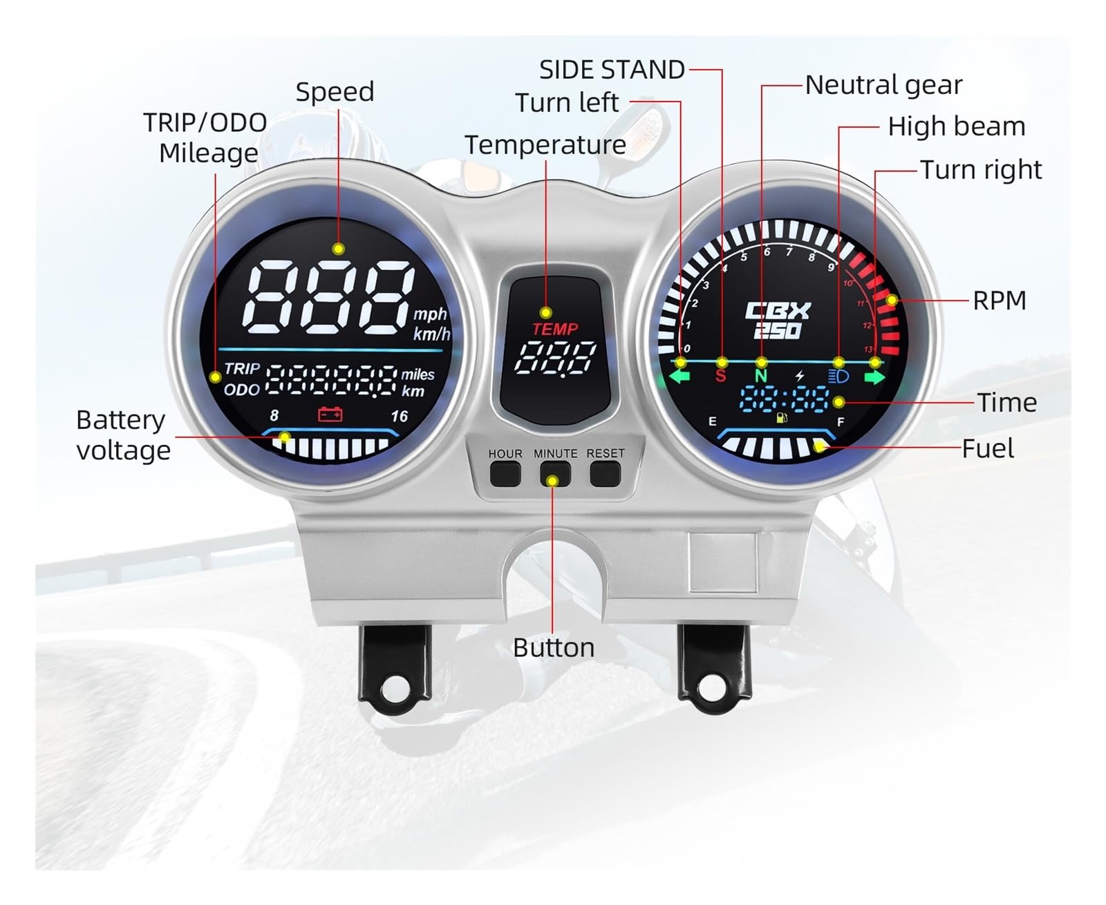 Compteur de Vitesse Digital Moto Compteur De Vitesse Numérique 12 V pour Moto, Tachymètre, Odomètre, Tableau De Bord pour CBX250 CBF250 pour Twister 2001-2008