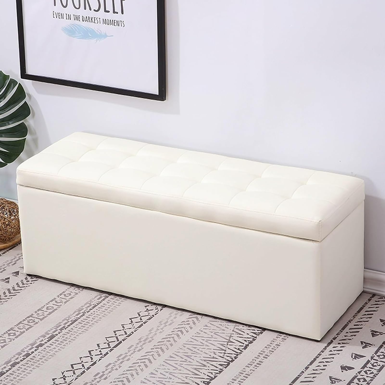 GHFXSCV White Entryway Bench with Storage, Cushioned Seating, Leather Shoe Rack, Stylish Sofa Stool, Nightstand, 50cm/20in - Perfect for Home Decor and nization