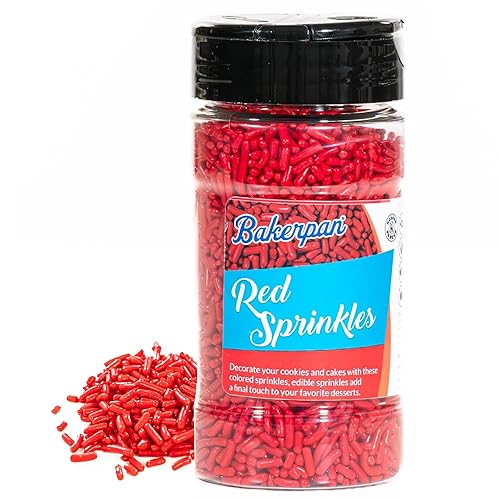 Bakerpan Red Jimmies - Gránulos rojos de 6 onzas para decoración de pasteles, gránulos comestibles para cupcakes, helados, decoraciones de pasteles