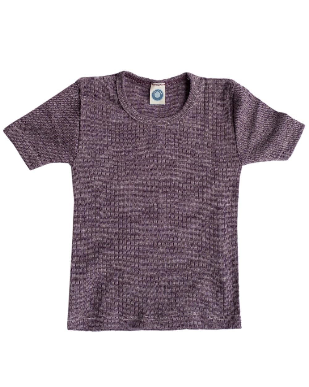 Cosilana Plum Melange Children's Undershirt Short Sleeve, 45% Organic Cotton, 35% Organic Wool, 20% Silk, 128