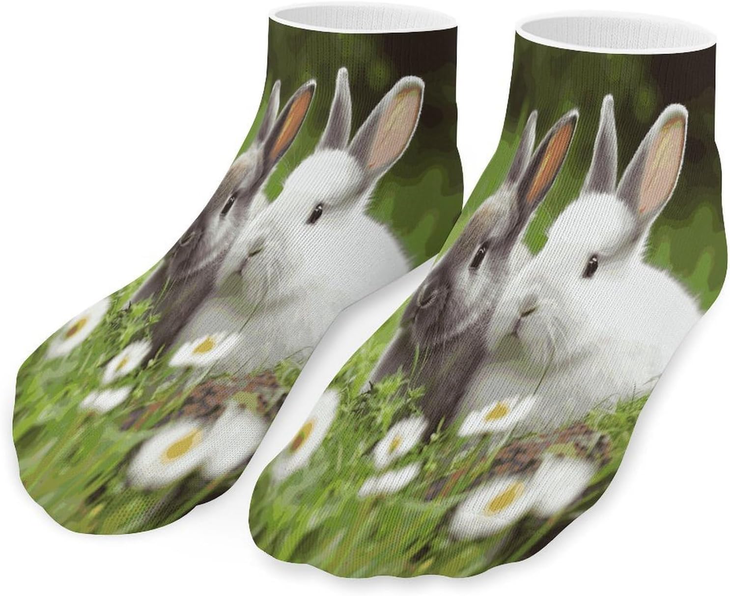 Two Little Cute Rabbits Ankle Socks for Men Women 5 Pairs | Comfortable Casual Low Cut Socks, Lightweight No Show Breathable Athletic Socks, Soft Mini Crew Socks for All Seasons