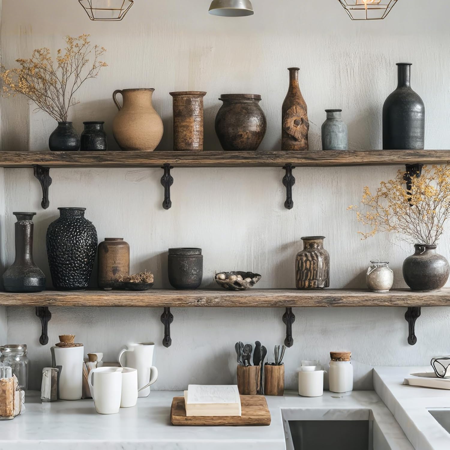 8 Pack 4-1/8 x 3-5/8 Black Antique Shelf Brackets Decorative L Cast Iron Shelf Bracket Brace Heavy Duty Wall Mounted Floating Rustic Vintage Baroque for Farmhouse DIY