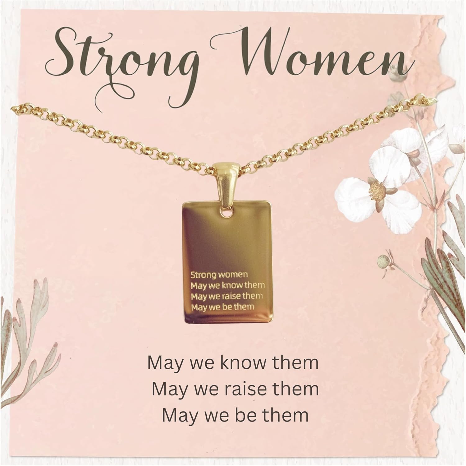 18k Gold Strong Women Quote Necklace, Inspirational Jewelry for Strong Women, Cancer Fighters, Mothers, Grandmothers, Cancer Survivor, Addiction Survivor, Single Mother