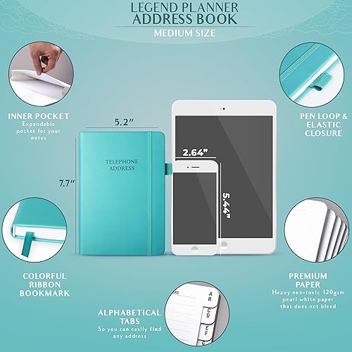 Miniatura 2 de Legend Planner Libreta de direcciones con pestañas alfabéticas Libro de contactos telefónicos para números de teléfono, direcciones, contraseñas,
