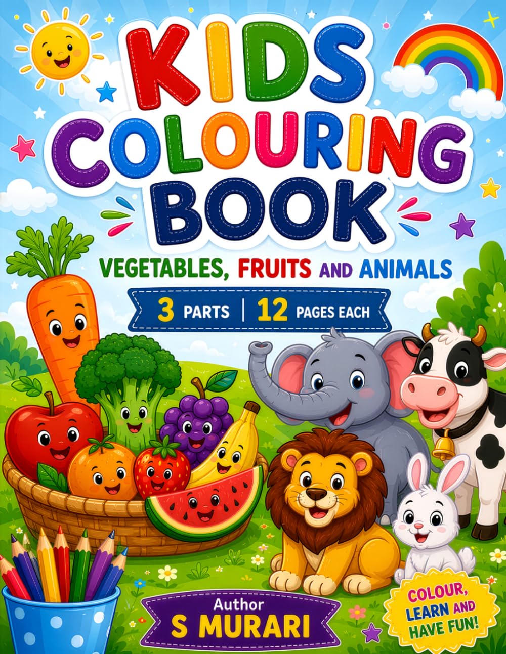 Kids Colouring Book - Vegetables, Fruits and Animals
