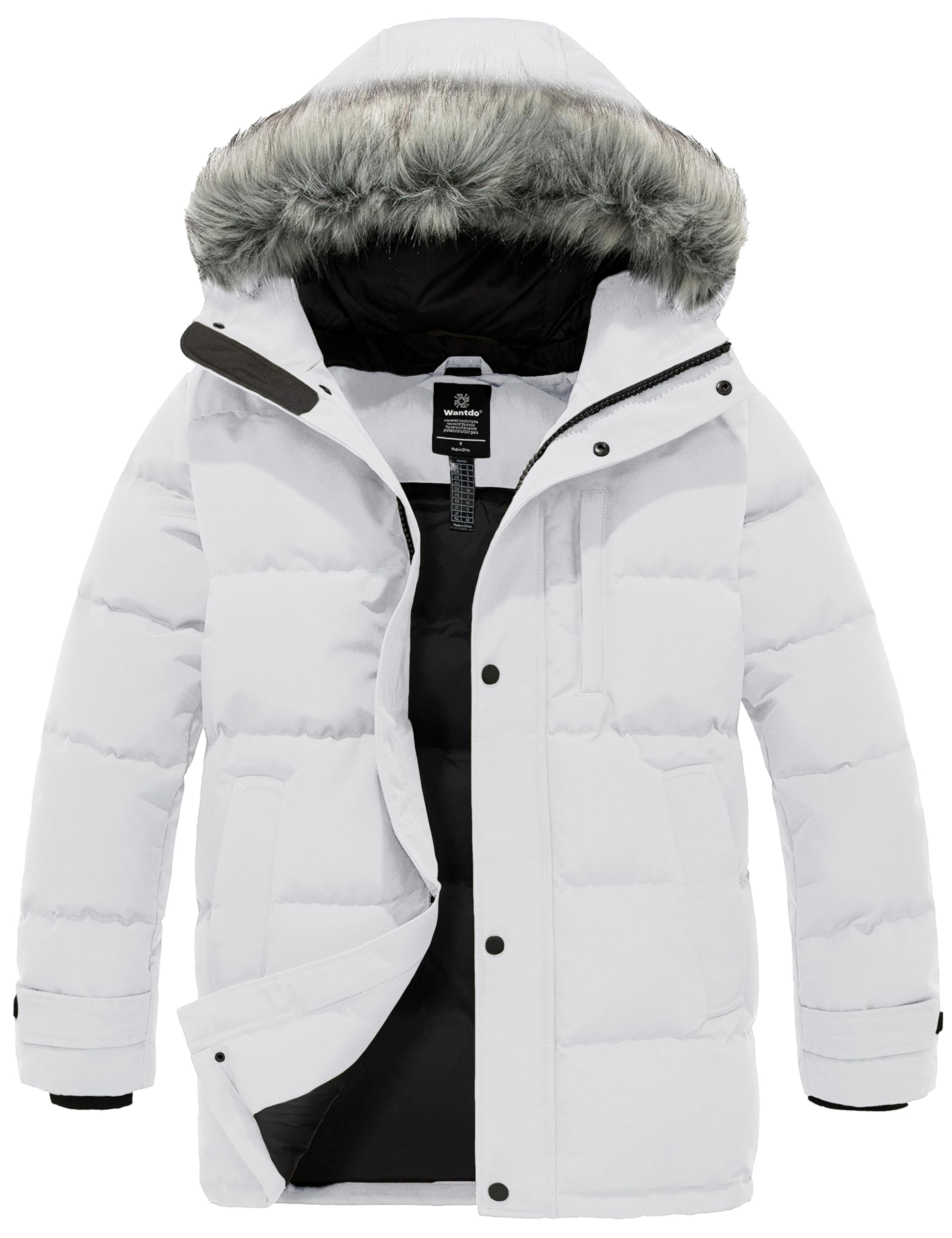 wantdo Men's Winter Jacket Thicken Winter Coat Warm Puffer Jacket with Faux Fur Hood