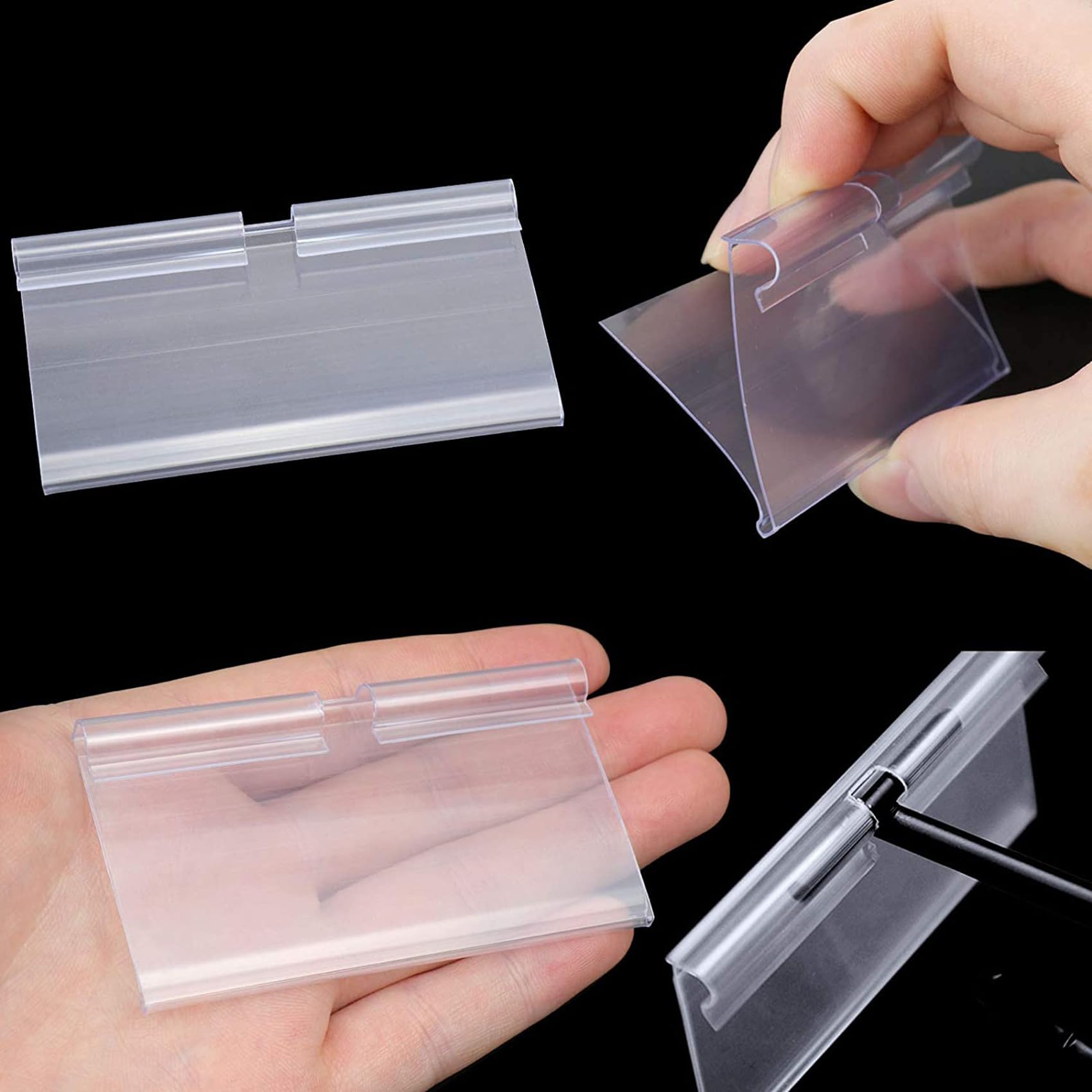 280Pc 8X4.2cm Porte-ÉTiquettes en Plastique Transparent pour ÉTagèRe en ÉTiquette de Prix de DéTail ÉTiquettes de Panier Clip sur ÉTiquettes pour Bacs de Stockage