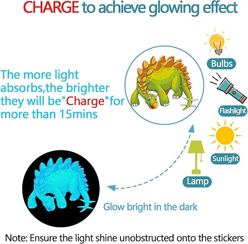 Miniatura 3 de Calcomanías de pared de dinosaurios que brillan en la oscuridad, calcomanías de pared de dinosaurios brillantes, grandes autoadhesivas y removibles,