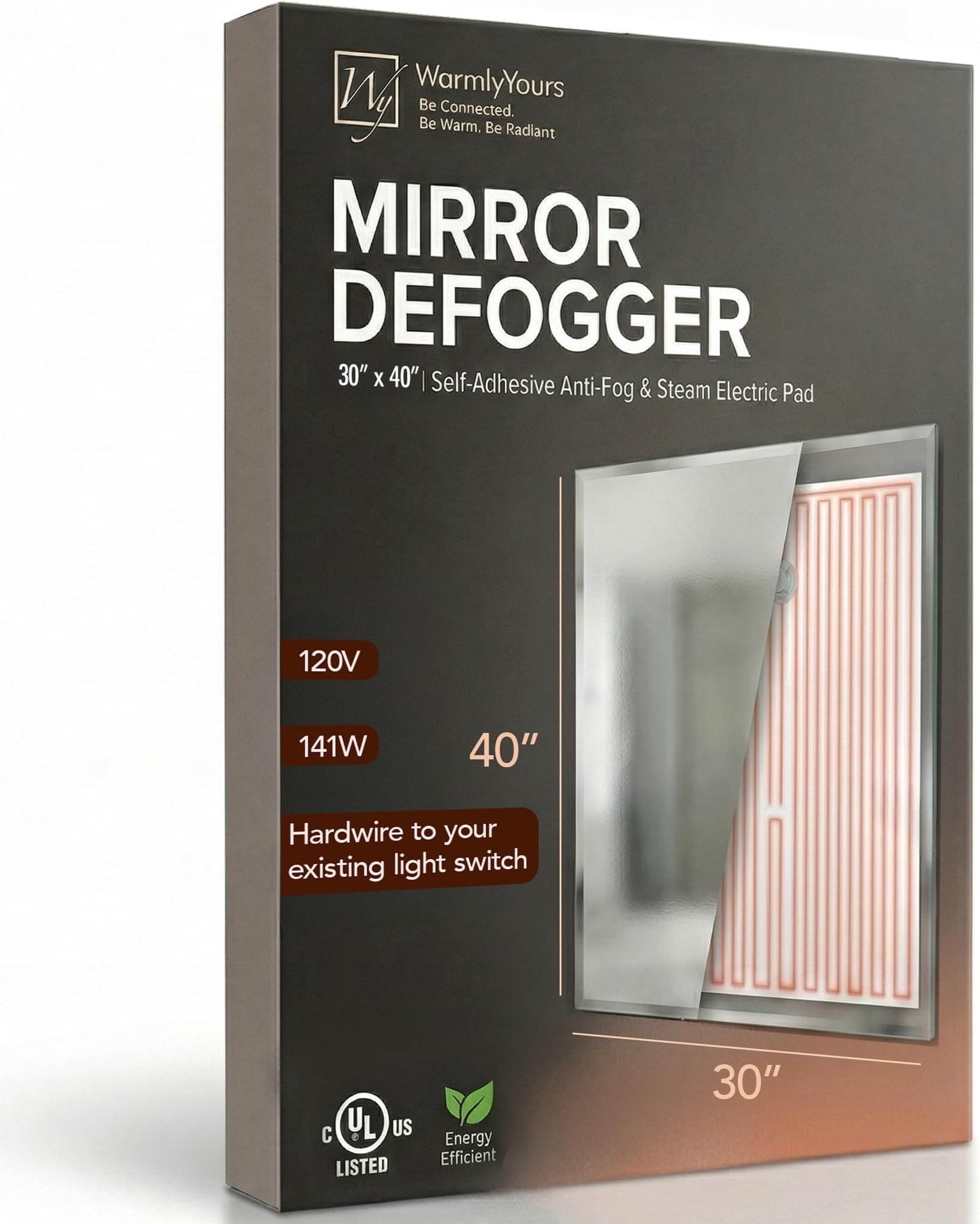 WarmlyYours Mirror Defogger 30 x 40 in, Self-Adhesive Anti-Fog Pad