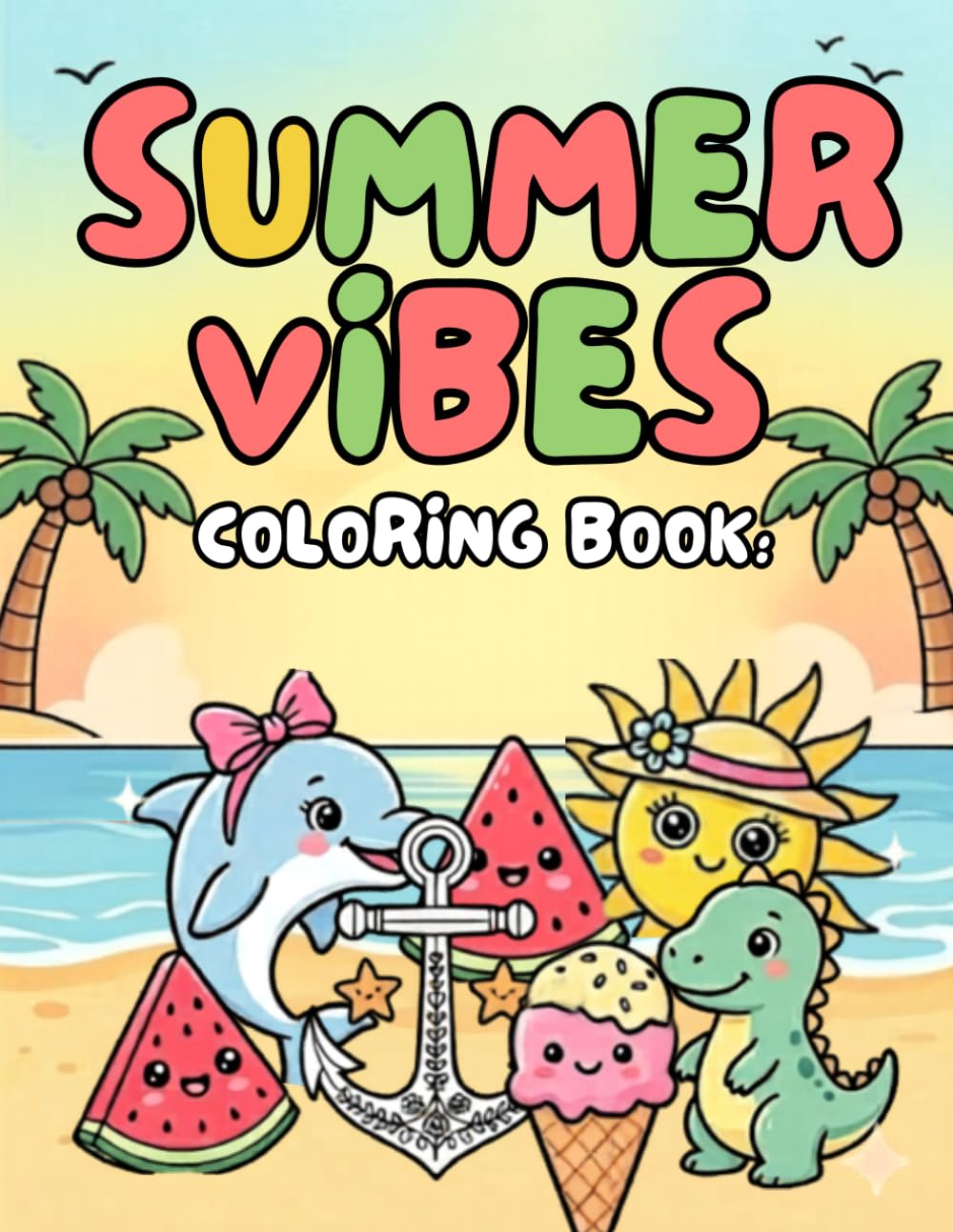 Summer Vibes Coloring Book: 72 Single-Sided Bold Outline Pages, Cute and Easy Summer Coloring Book with Simple Sea, Beach and Vacation Illustrations