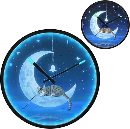 Miniatura 2 de Round Wall Clock Cat Wind Chimes 12 Inch Non-Ticking Silent Modern Decor Clock for Home Office