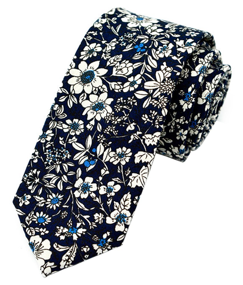 Secdtie Men's Skinny Tie Fashion Causal Cotton Floral Printed Linen Necktie