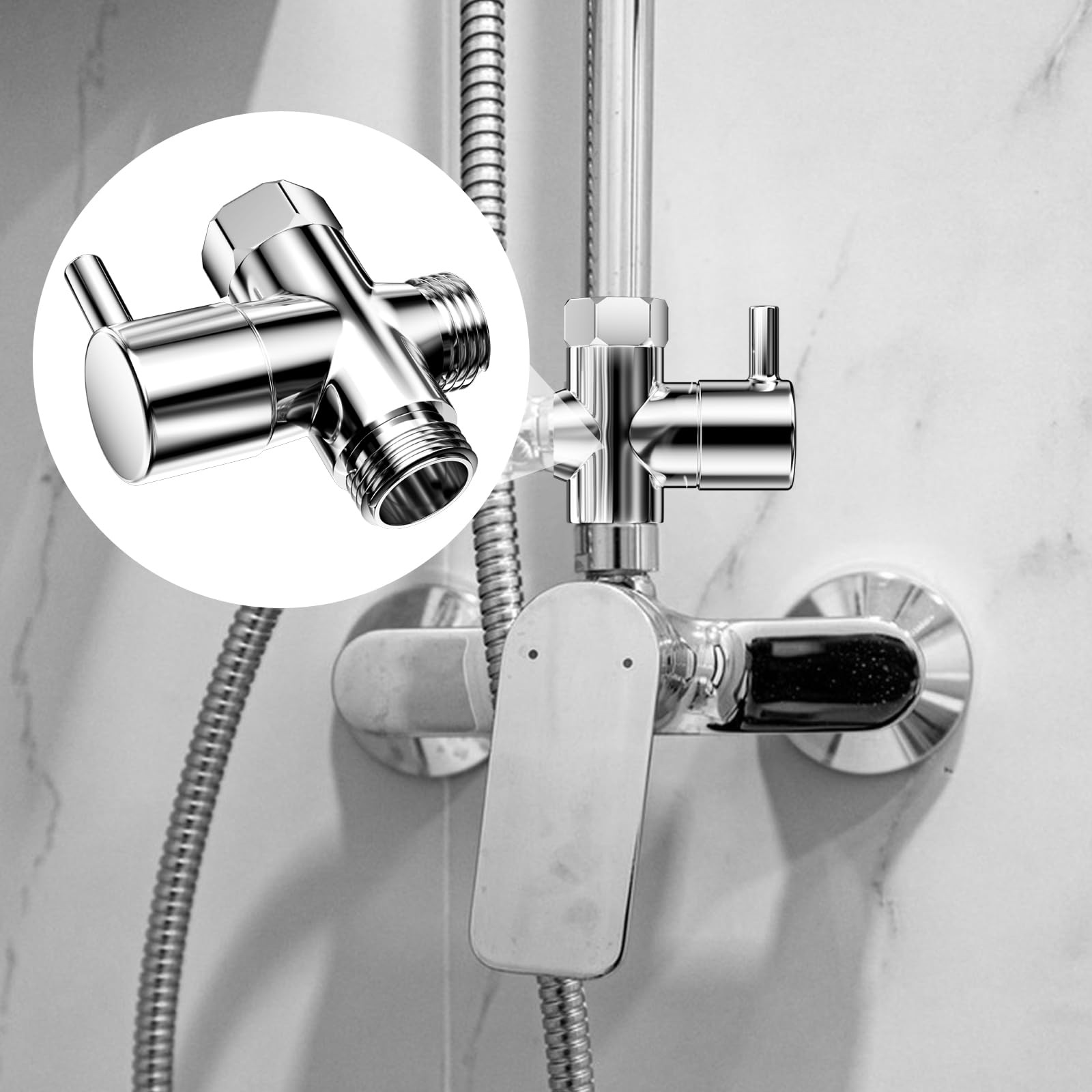 Deviatore Doccia 3 Vie In Ottone Cromato - Valvola Di Arresto Per Soffione Con Rondelle In Gomma - G1/2'' 20mm Per Bagno E Cucina