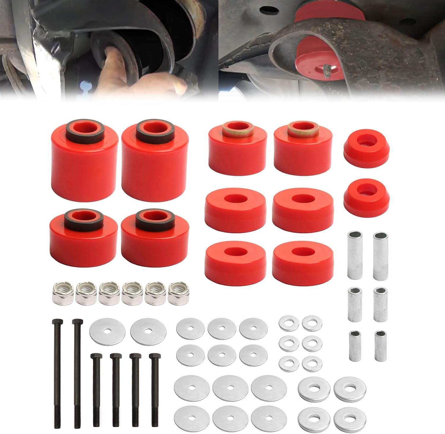 Body Mount Bushing Kit Compatible With Ford F-150 F-250 F-350 2WD 4WD 1980-1998 Polyurethane Body Cab Mount Bushing KitIncludes Steel Sleeves & Hardware (Red)