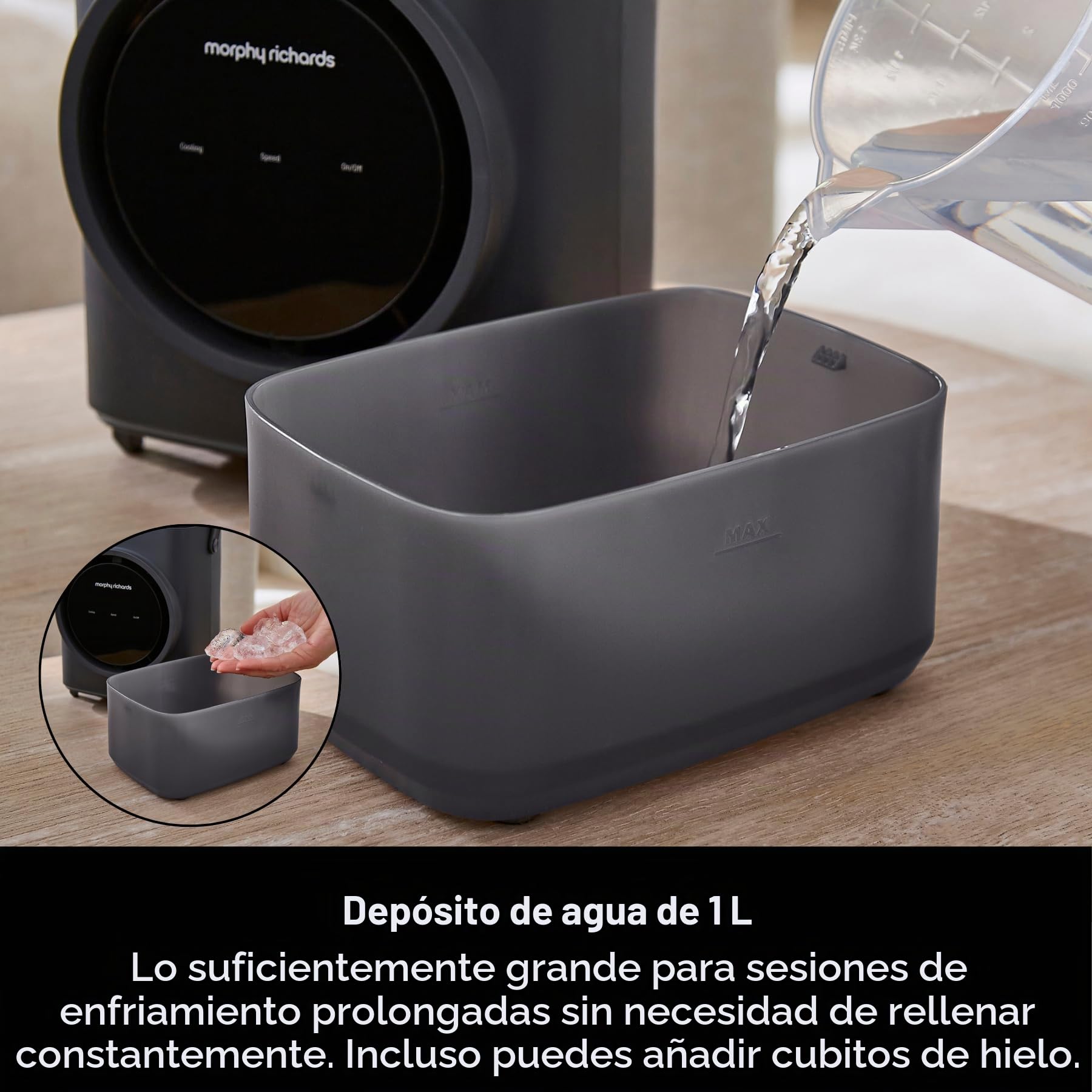 Morphy Richards Flexi Freeze 823001 - Mini enfriador de aire recargable para viaje y escritorio, diseño recargable y 15 horas de tiempo de funcionamiento, 4 velocidades de ventilador, 4 horas de