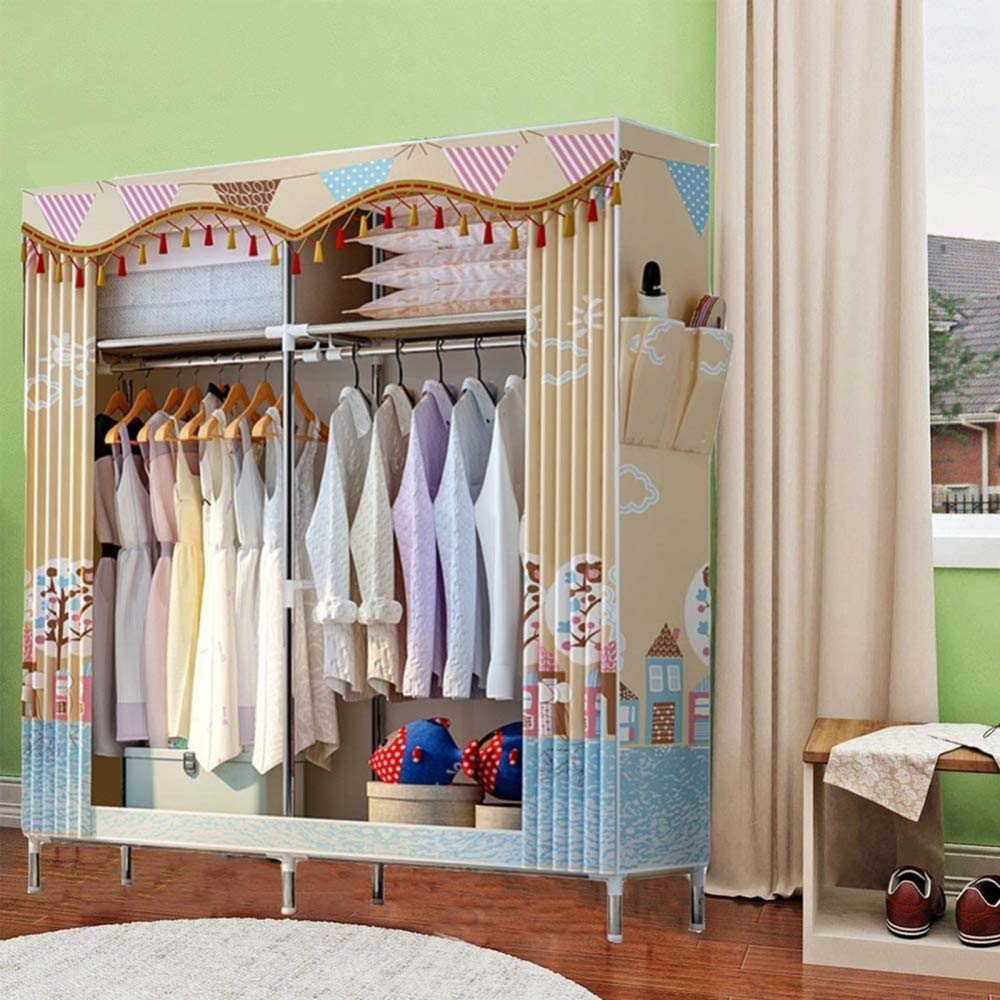 Canvas-Kleiderschränke Stoffschränke mit 2 Kleiderstangen, 4 Regalen für Schlafzimmer, Wohnzimmer, einfach zu montieren,A