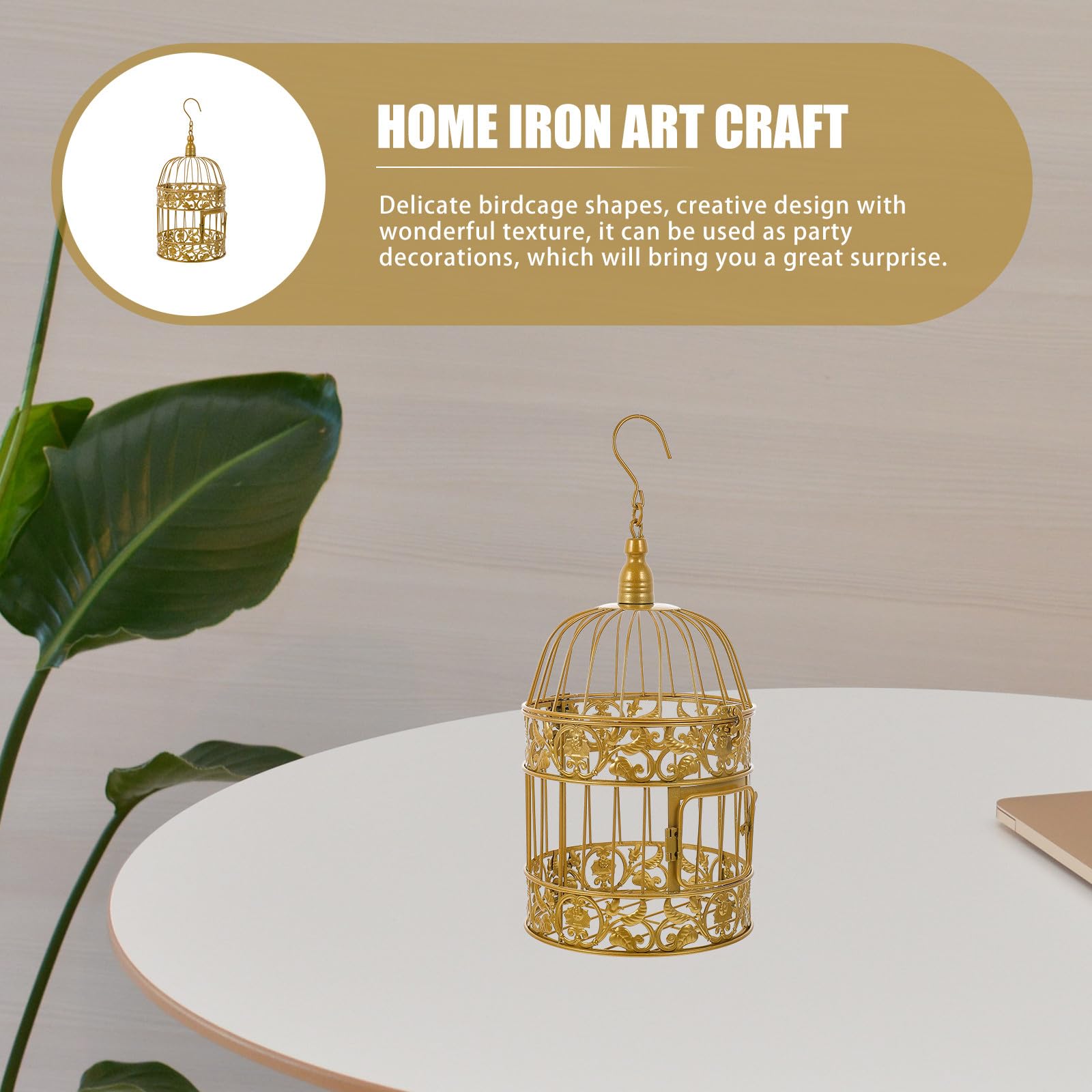 Goldener Dekorativer Vogelkäfig aus Eisen 19X35cm Hängende Party und Hochzeit Deko für Wohnzimmer und Büro