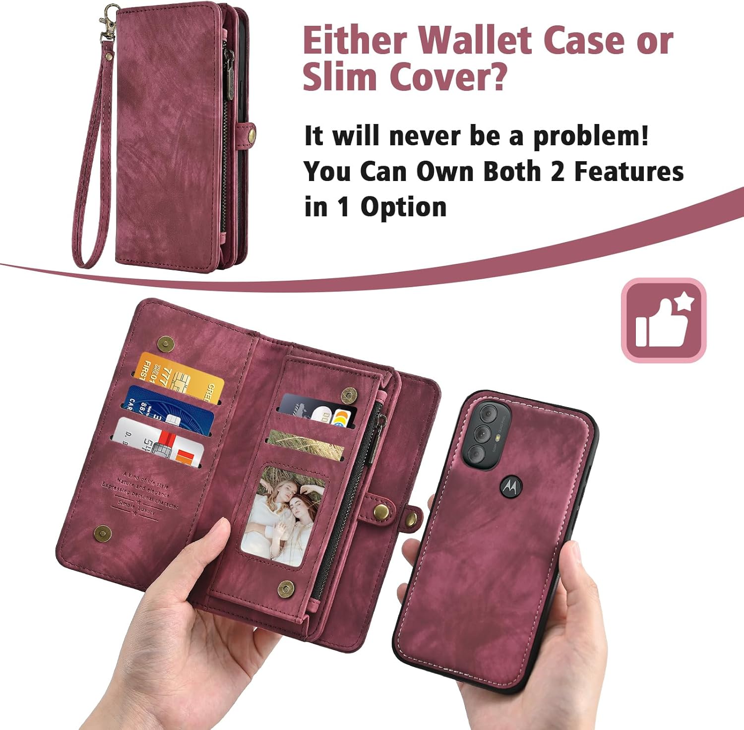 Asuwish Phone Case for Motorola Moto G Power 2022/MotoG Play 2023/G Pure 2021 Zipper Wallet Cell Cover with Screen Protector Strap Flip Card Holder XT2165DL XT2163DL XT2165-5 XT2271-5 Women Girls Red