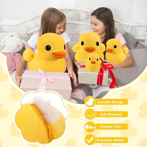 Miniatura 4 de Leyndo 2 piezas de pato amarillo gigante de peluche suave, almohada de peluche de pato, muñecas de animales, juguete de pato abrazable, juguete para