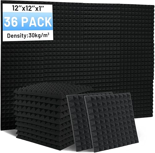 Miniatura 9 de Focusound Paquete de 36 paneles de espuma a prueba de sonido para paredes, paneles de espuma acústica piramidal de 12 x 12 x 2 pulgadas, paneles de