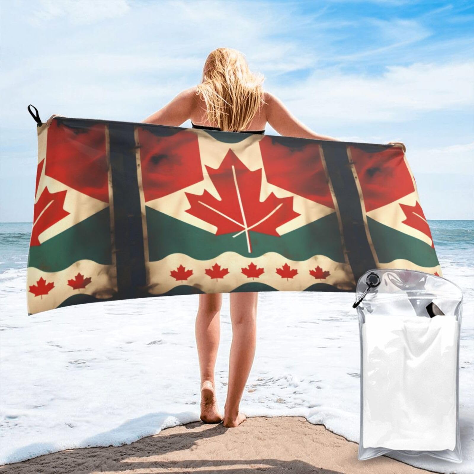 Serviette de bain voyage et camping motif drapeau canadien rétro drap absorbant gym