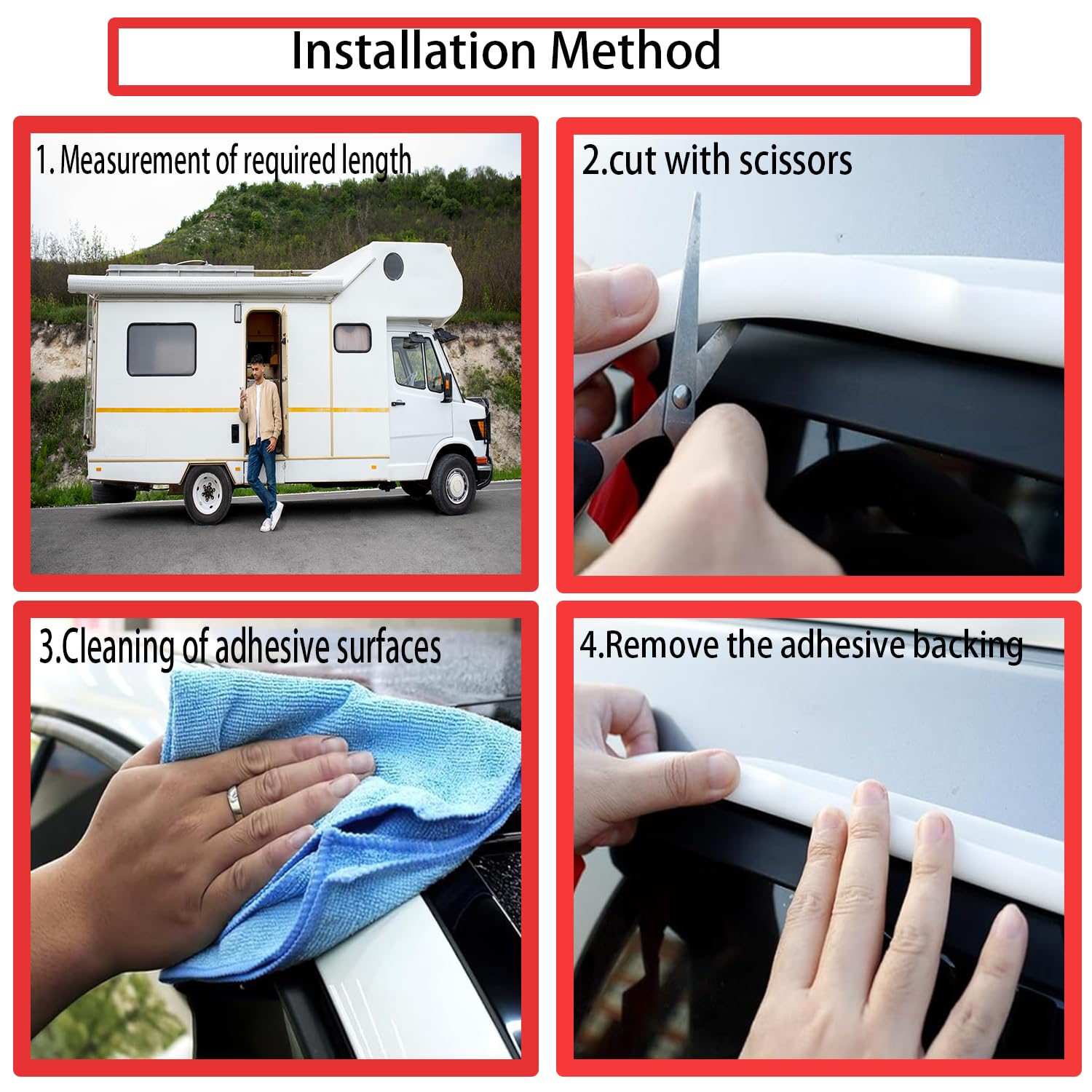 Gouttière Camping-Car 5m En Forme De J - Bande Autocollante Silicone Pour RV, Bateau Et Porte - Blanc