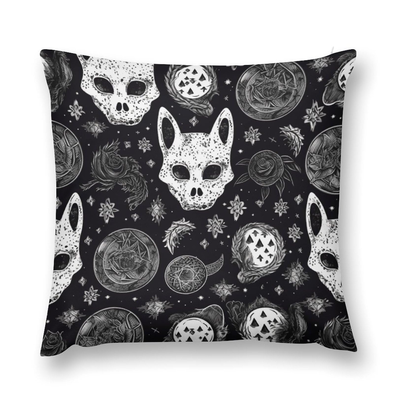 VstaDank Skull Cat Moon Gothic Throw Pillow Cover with Hidden Zipper Farmhouse Couch Pillow Cover Cozy Soft Short Plush Cushion Case Fashion Square Decorative Pillow Cover for Living Room