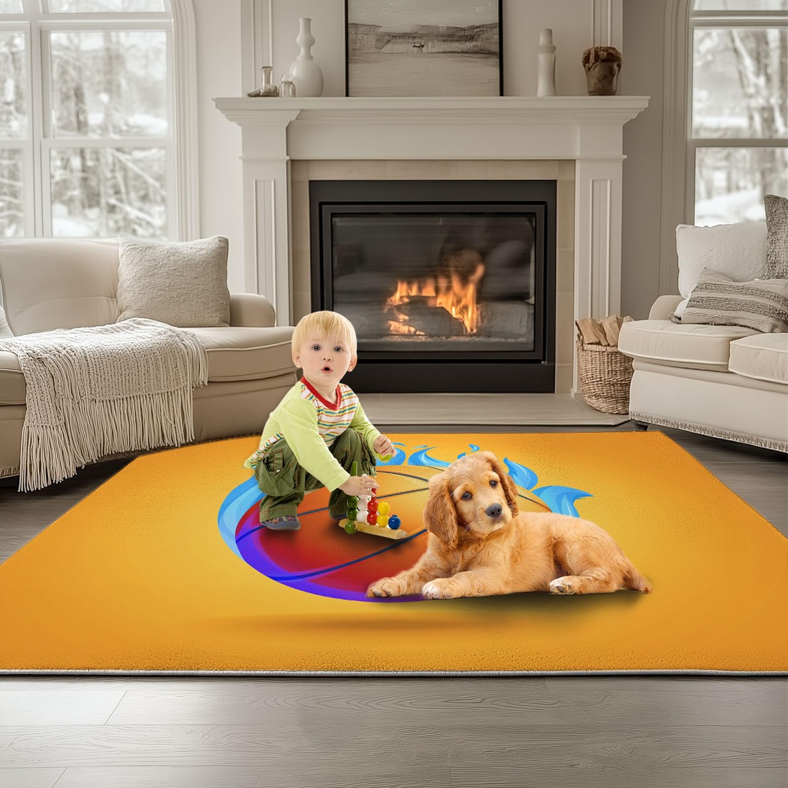 Generisch Sporty Modern Fußball Flanell Teppich Klein 80x150cm Maschinenwaschbar Perfekt für kleine Spieler im Kinderzimmer - Gelb
