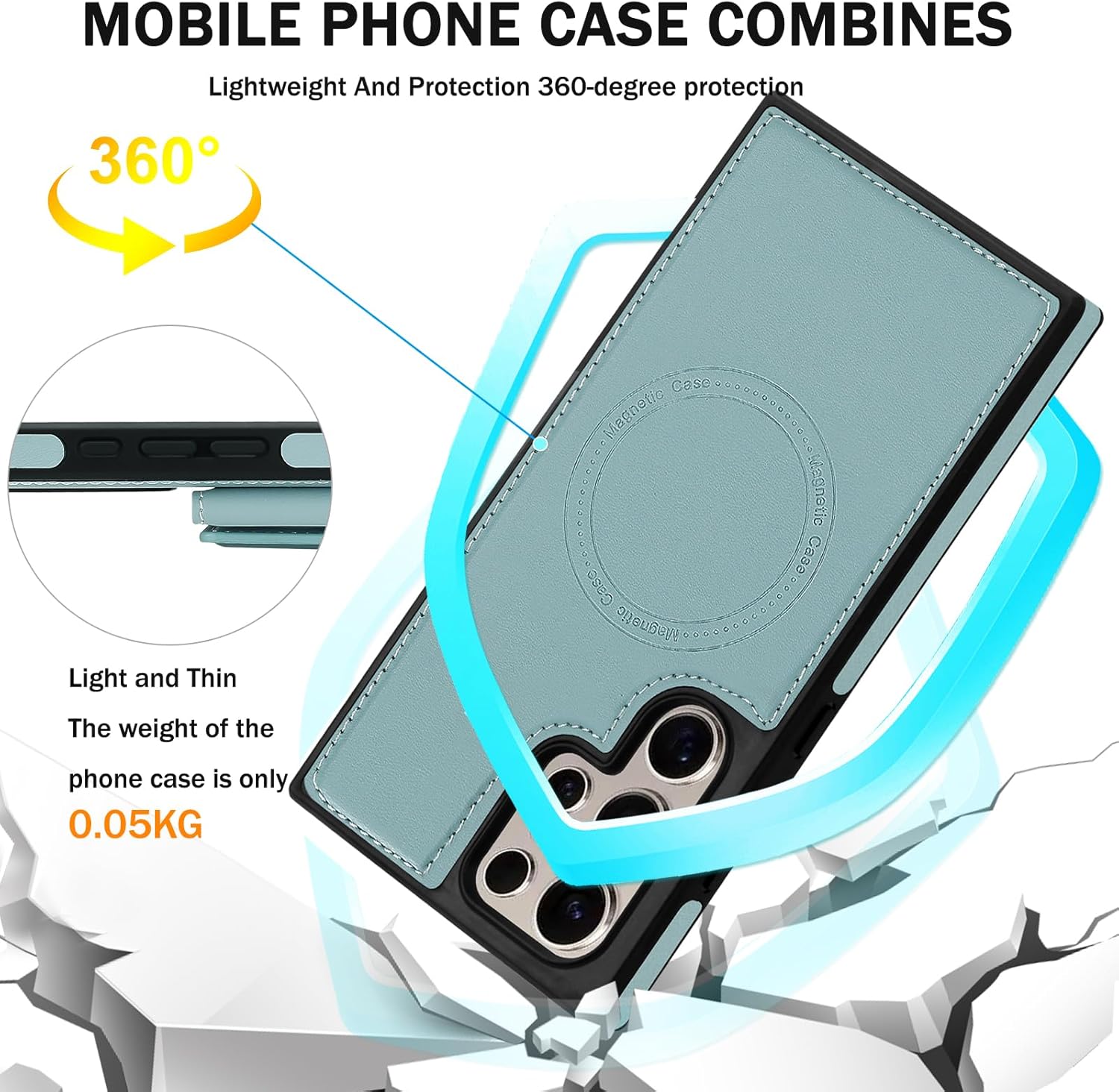 for Samsung Galaxy S23 Ultra Wallet Case, 2-in-1 Detachable Magnetic Wallet Case, Card Holder RFID Blocking, Fashionable Faux Leather Card Slot & Folding Design (Blue) - Image 7