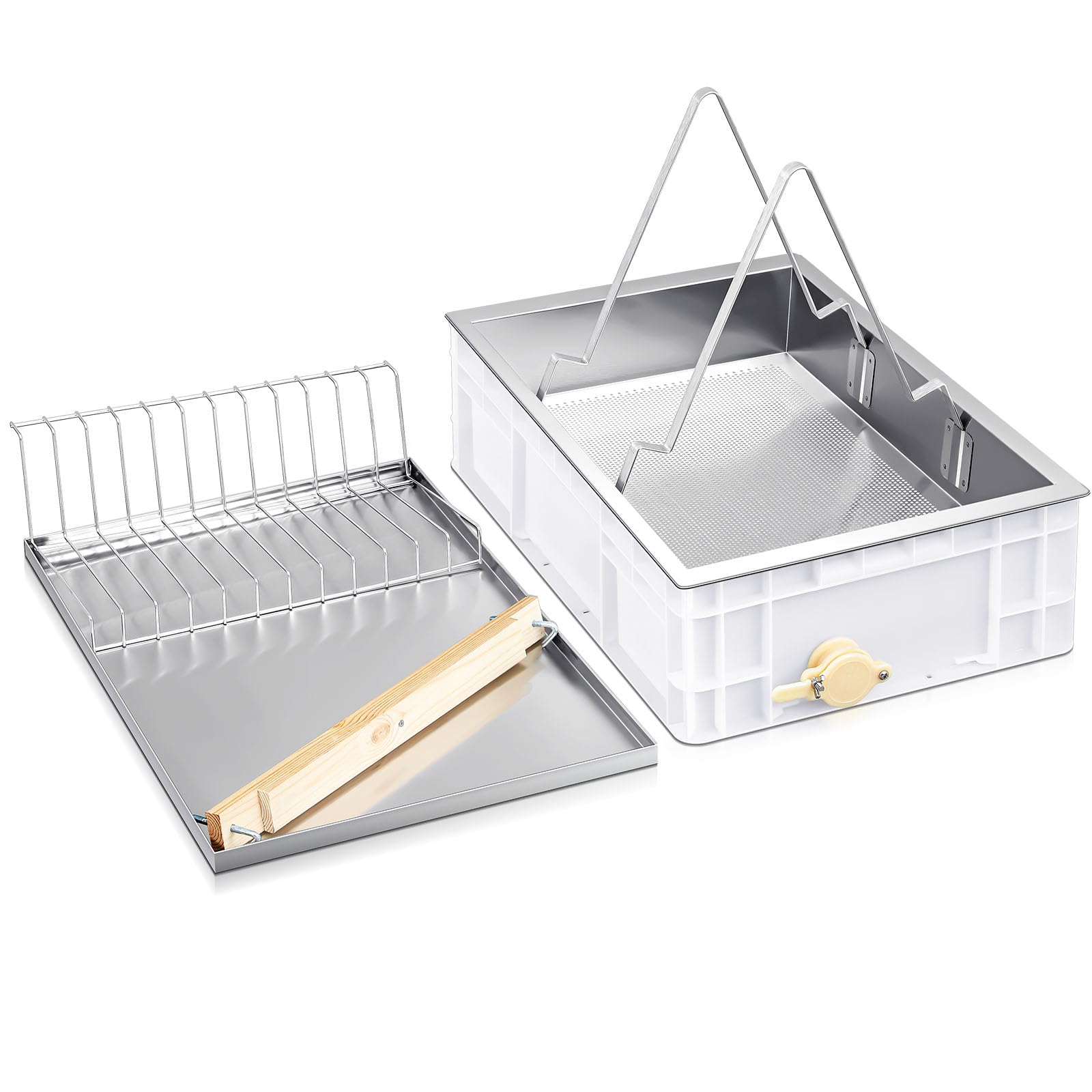 Zonon Stazione di scoperchiamento per apicoltura per miele, estrattore di miele, colino per miele, in acciaio inox, 63 x 42 x 18 cm, vassoio profondo per tagliare il miele, vassoio basso