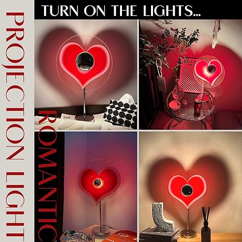 Miniatura 5 de Lámpara de mesa moderna de mediados de siglo, lámpara LED de proyección de corazón, proyector de luz nocturna, lámpara retro, luz de decoración