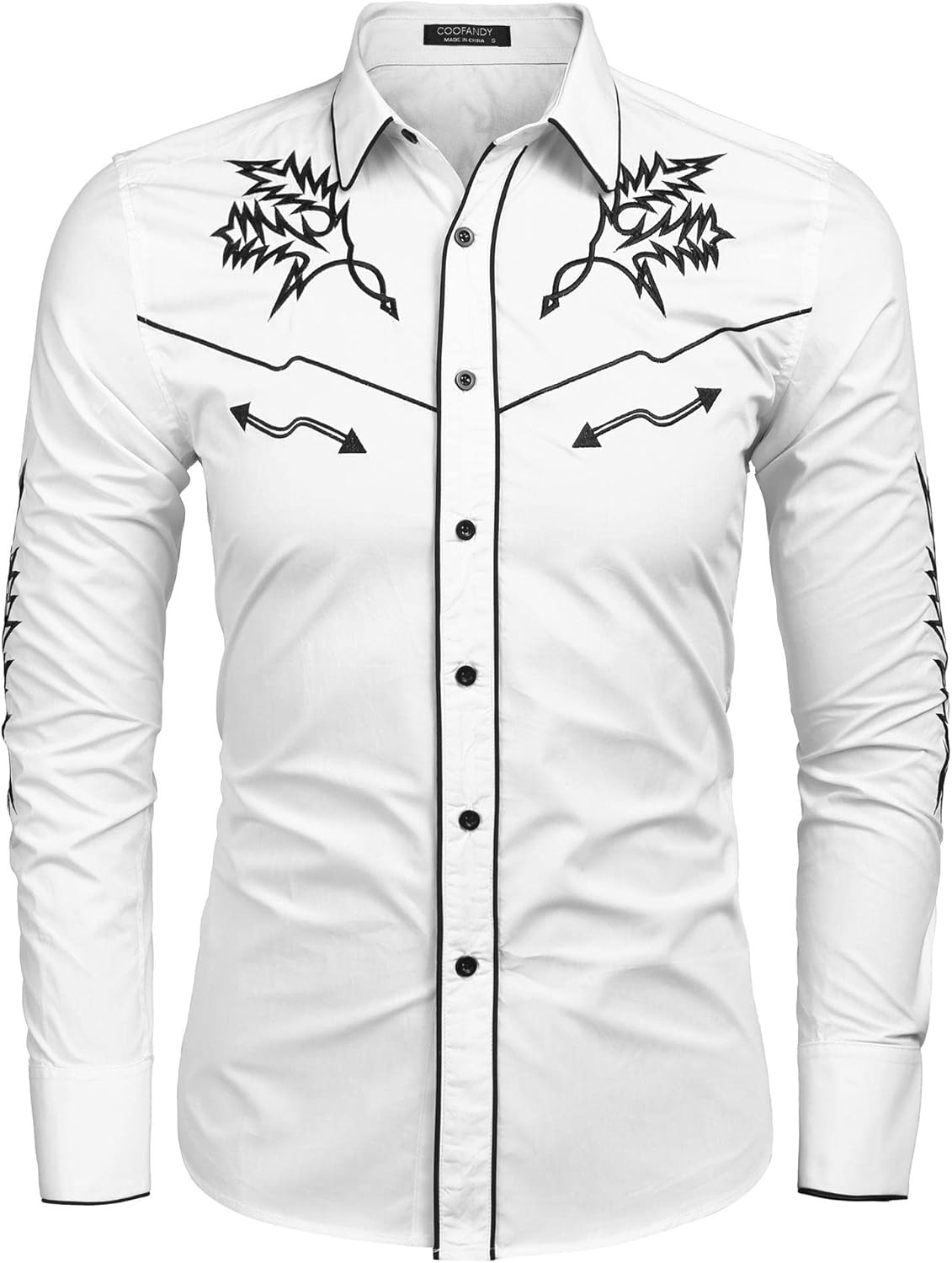 COOFANDY Men's Western Cowboy Shirt Long Sleeve Embroidered Shirt Slim Fit Cotton Casual Button Down Shirt - Image 3