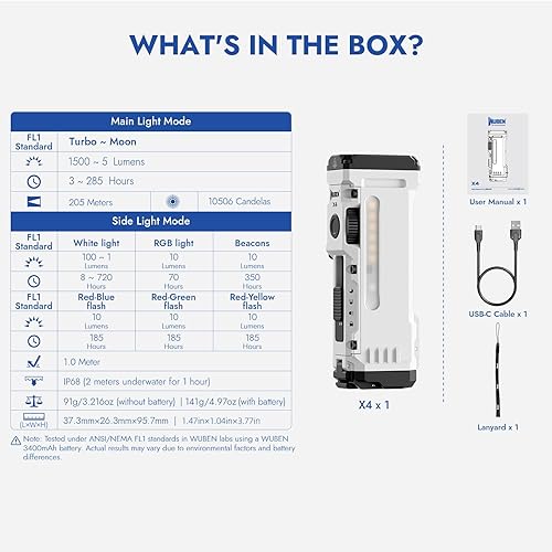 Miniatura 7 de WUBEN X4 EDC - Linterna compacta con luz RGB, mini linterna de 1500 lúmenes con interruptor táctico y magnético, clip de bolsillo portátil IP68 USB