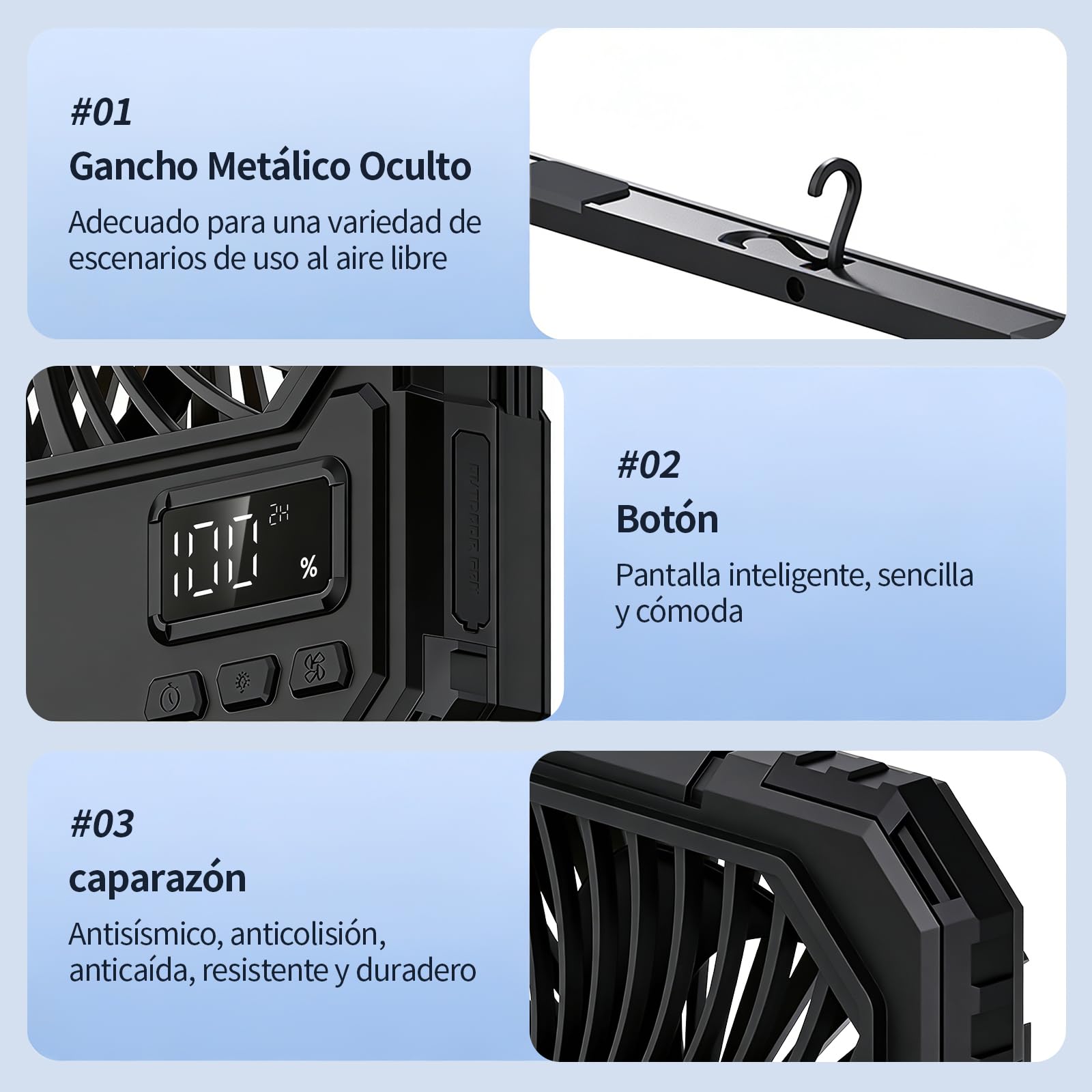 Ventilador Portátil para Camping con Batería de 20000 mAh, Ventilador de Viaje Recargable Ultradelgado de, Hasta 82 Horas de Duración de la Batería, Adecuado para Dormitorios y Tiendas de Campaña