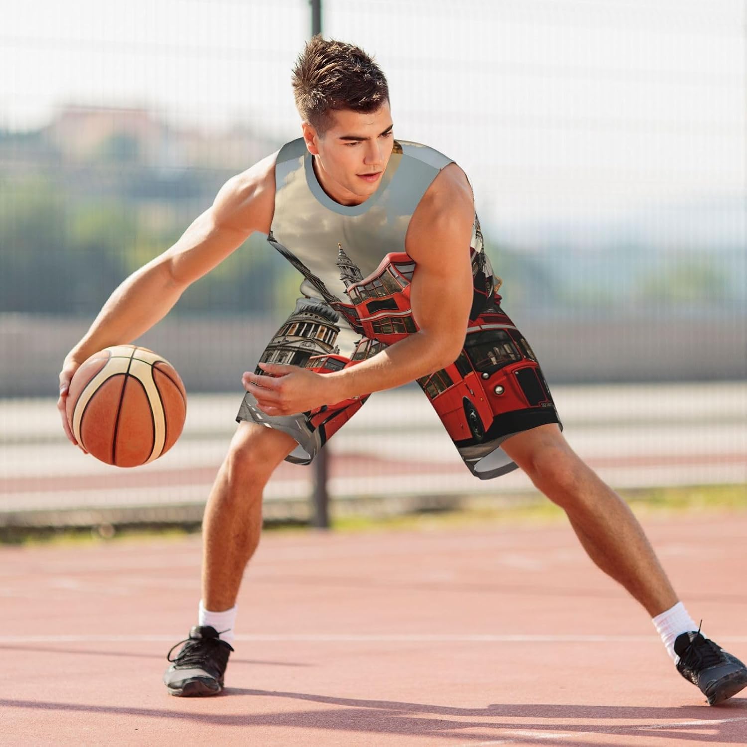 Mens Basketball Jerseys Red Bus Uniform Suit Mesh Sports Jersey Outfits T-Shirt and Short Sets