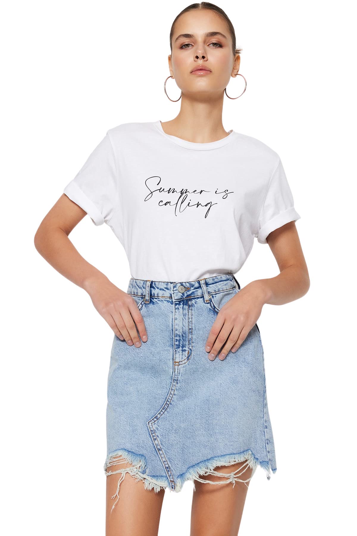 Trendyol FeMan A-line Regular fit Denim Skirt,Light Blue,32