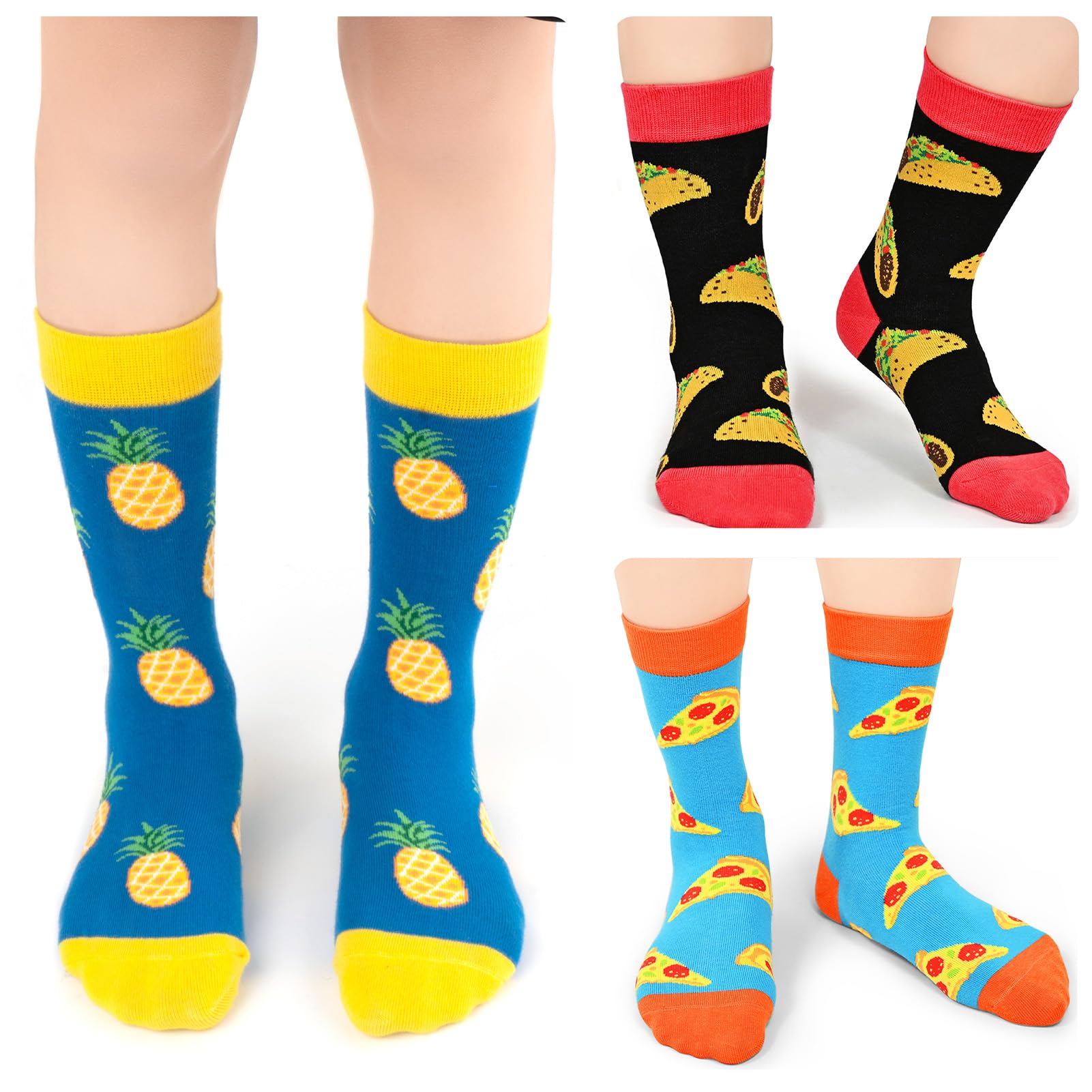 Kids Boys Girls Crew Socks 4-6 Pack + Gift Box, Novelty Funky Colorful Toddler Calf Socks for 2-12 Years Old