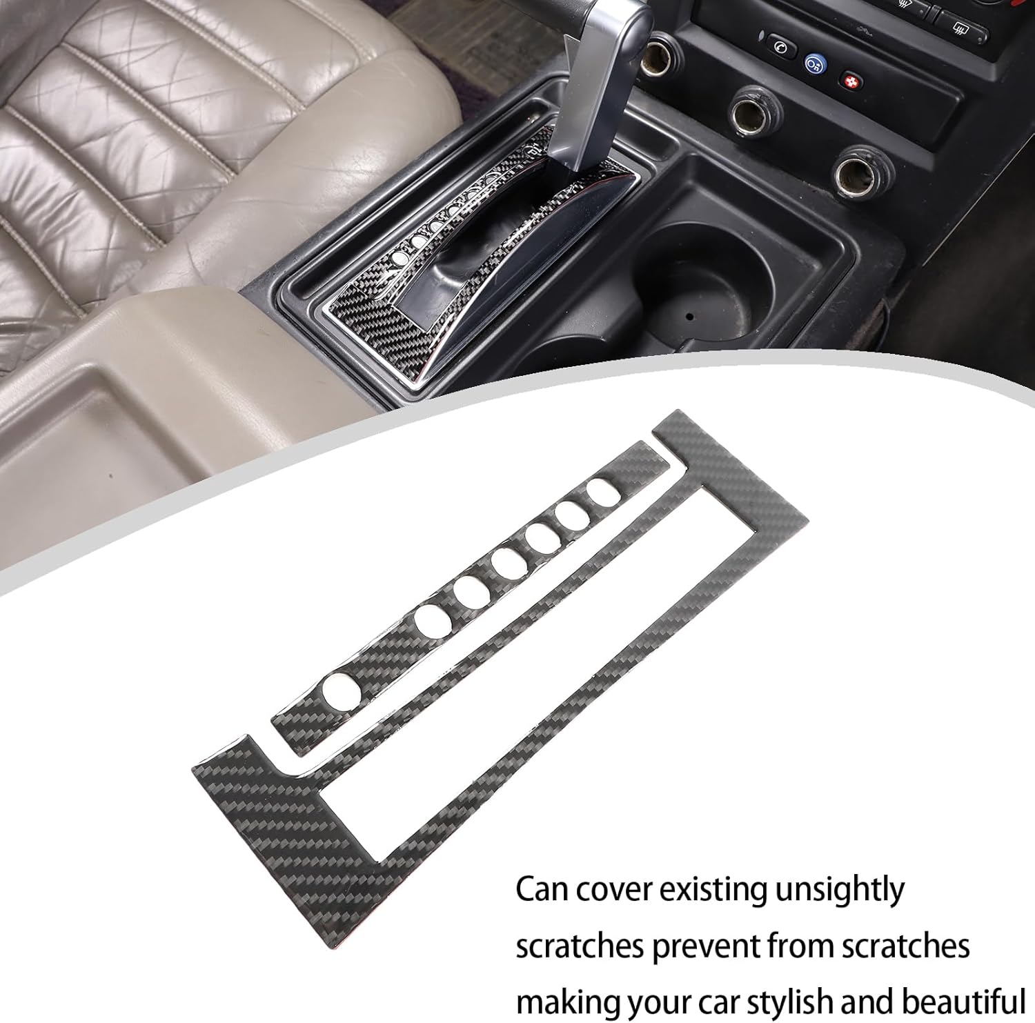 Lcojicep Gear Shift Panel Cover Trim Compatible with Hummer H2 2003-2007 Real Soft Carbon Fiber Center Control Gear Shift Anti-Scratch Panel Frame Trim Cover Protection Sticker Accessories