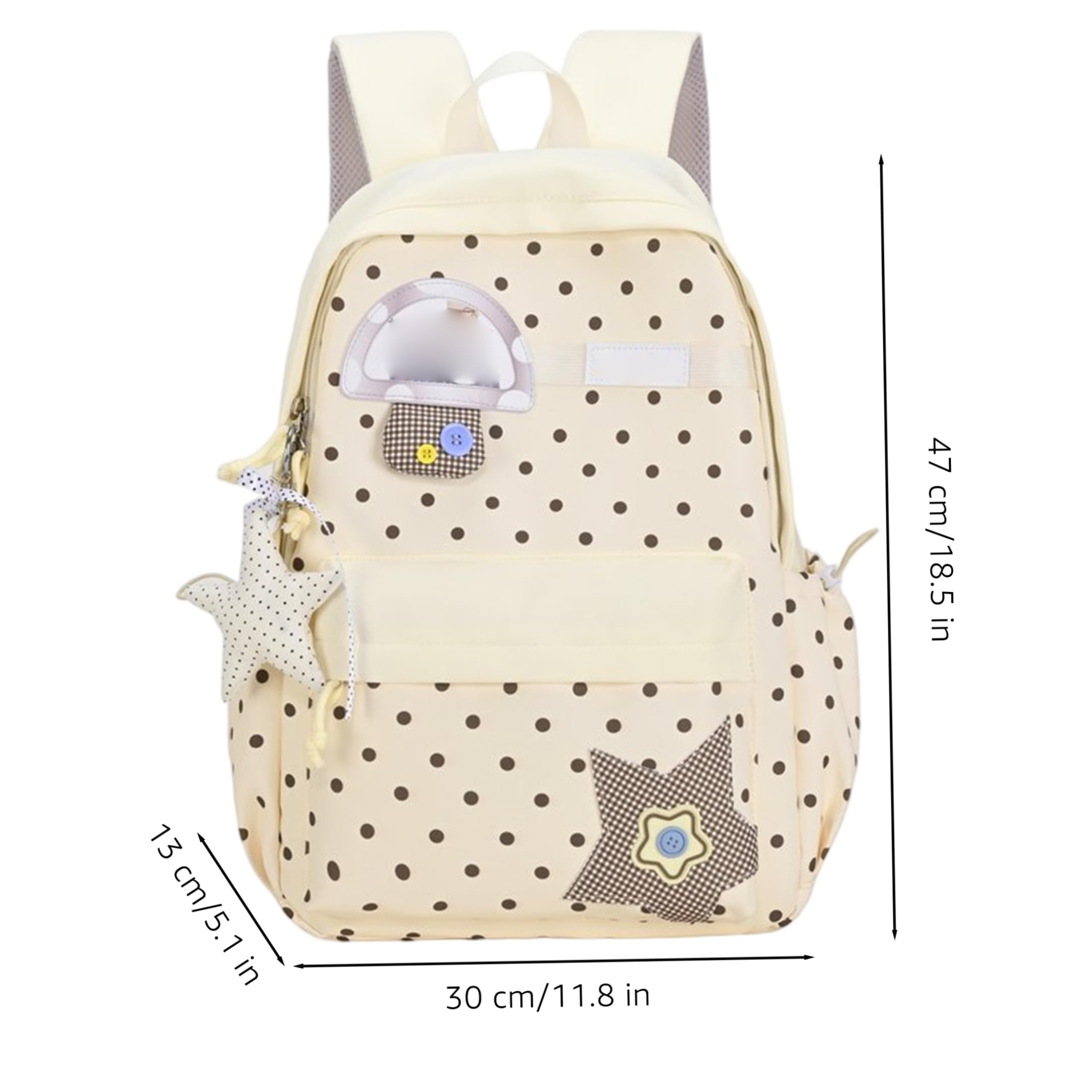 Zaino a pois Zaino da bambina di capacità con ciondolo a forma di stella, Beige