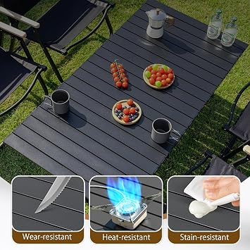 Roll-Up Camping Table Portable Low Folding Table for Outdoor -Black