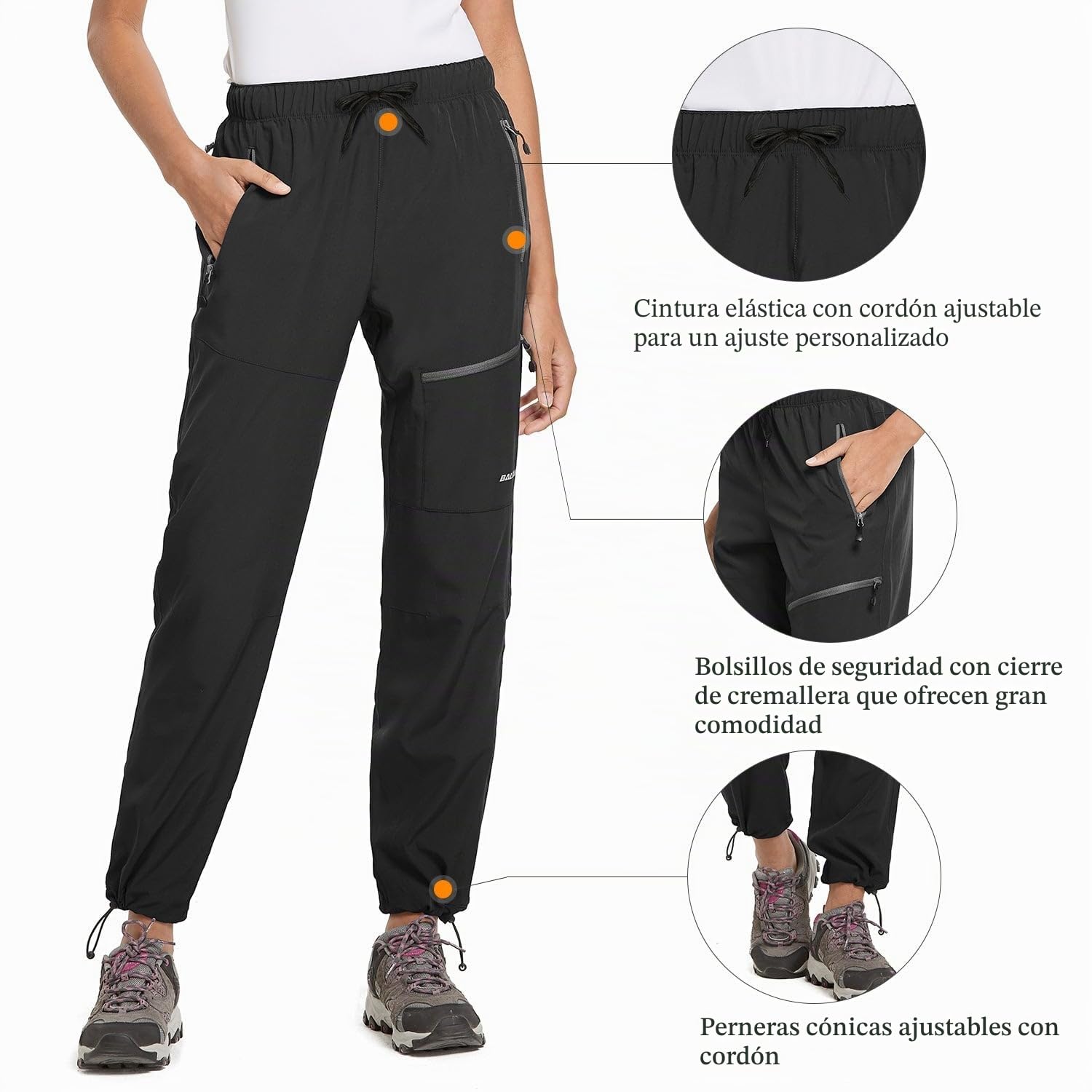 baleaf Pantalones para Mujer Senderismo y Aire Libre Estilo Capri, Impermeables de Secado rápido con protección UV FPS 50 Negro M