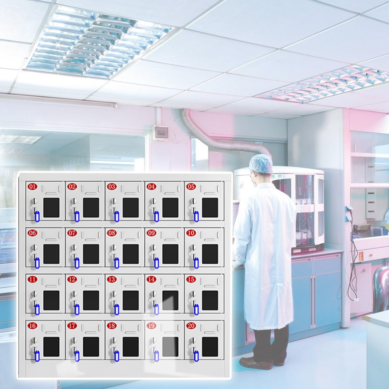 Porta cellulare in acciaio con finestra in acrilico trasparente - Nizer per telefono cellulare indipendente a 20 porte per laboratori, uffici e scuole - Stazione di ricarica da scrivania durevole