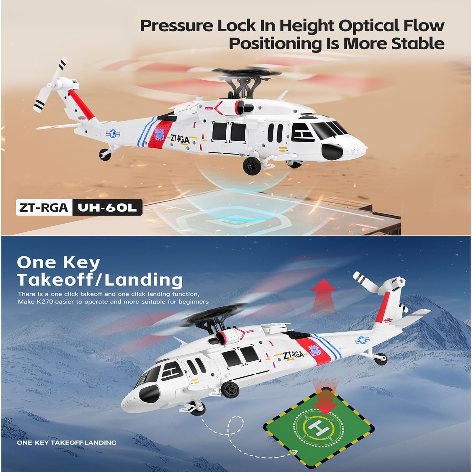 Elicottero radiocomandato K270 UH-60L elicottero brushless flybarless a 4 canali con 4 pale senza alettoni mantenimento dell'altitudine posizionamento ottico del flusso(3 Batteries)