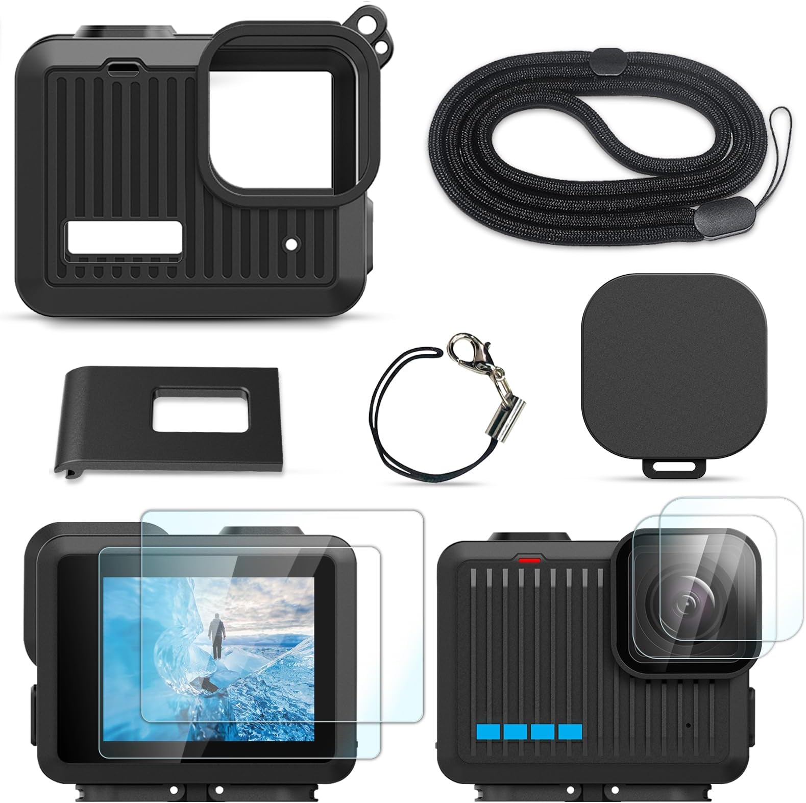 FitStill Silicone Sleeve Rubber Case for Go Pro Hero Mini 13,Protective Housing Case Replace Battery Side Cover&Screen Protectors&Lens Caps&Lanyard for Hero4K 2024 Action Camera Accessories Kit