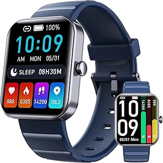Dcbeduff Smart Watch for Women Men Blood Glucose Blood Pressure Blood Oxygen Smart Watch Monitor Fitness Activiry Tracker Step Calorie Counter Sleep Monitoring Multisports Pedometer Watches (Blue)