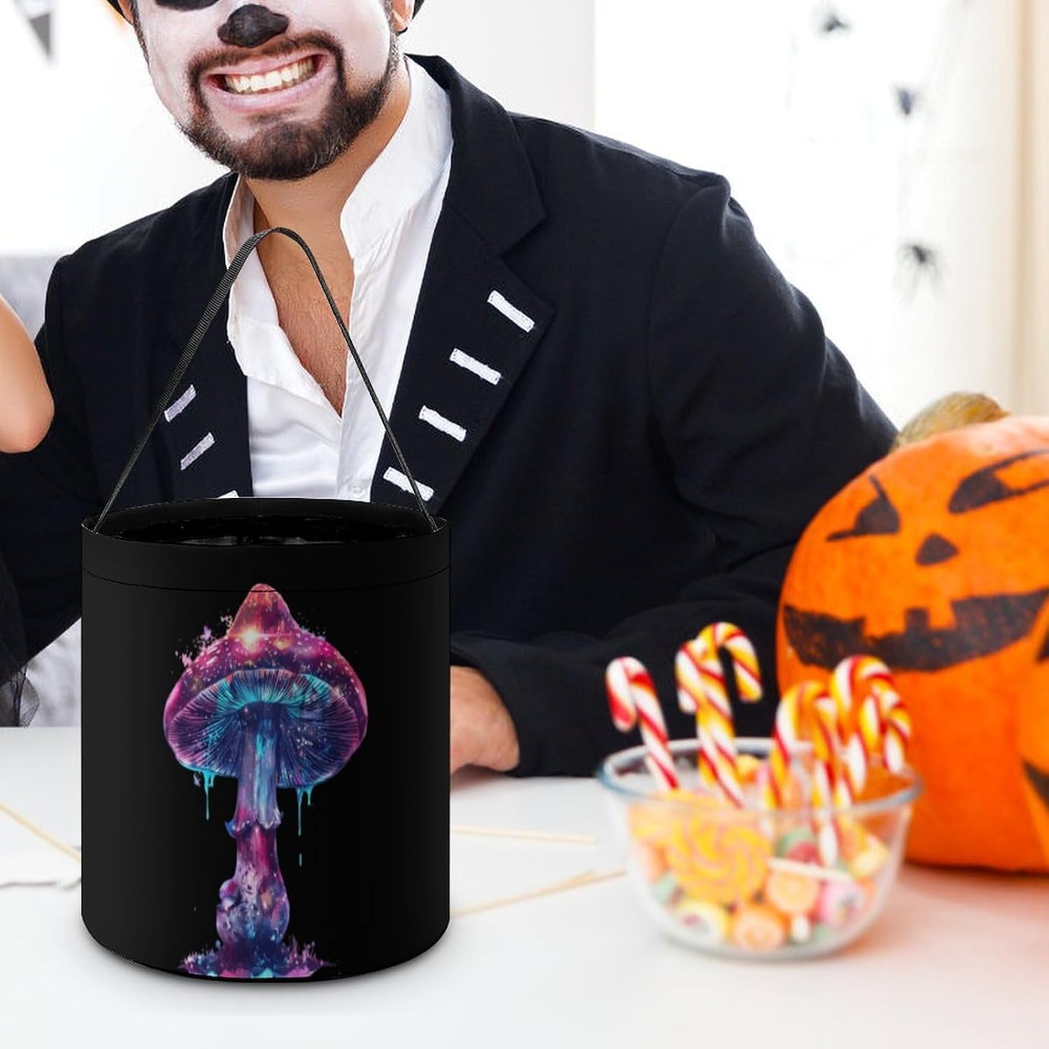 Glowing Magic Mushroom Halloween Treat Bag Reusable Candy Basket Tote Goody Bags Gift Party