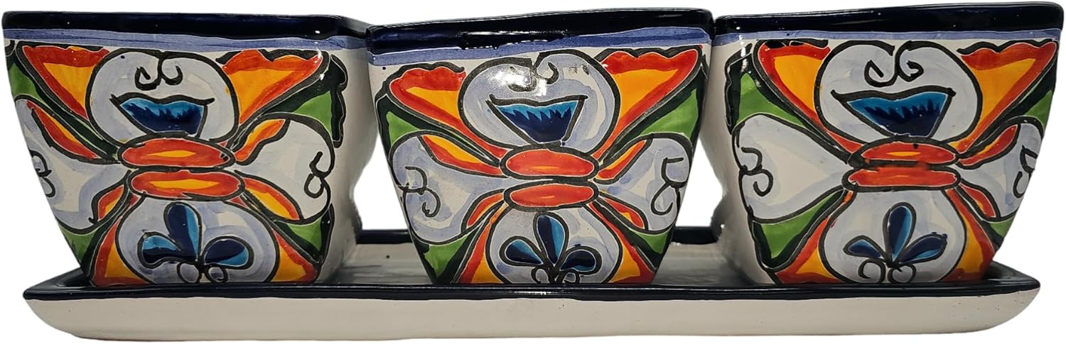 Herb Planter Set of 3 Hand Painted Pots Indoor Outdoor Multi Colored Glazed Allegra